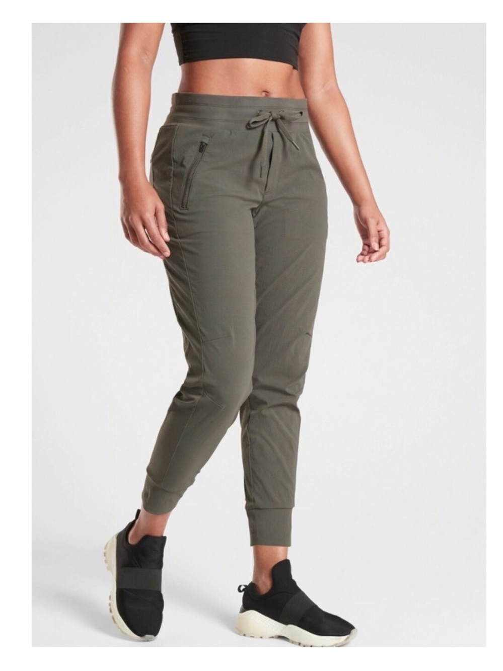 Athleta Trekkie North Olive Green Women's Jogger Pants with Drawstring